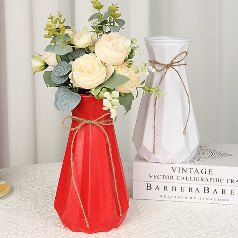 PP Vases Double Pack Imitation Ceramic Flower Pots Modern Lightweight Decorative Vessels for Home Table Wedding Ramadan