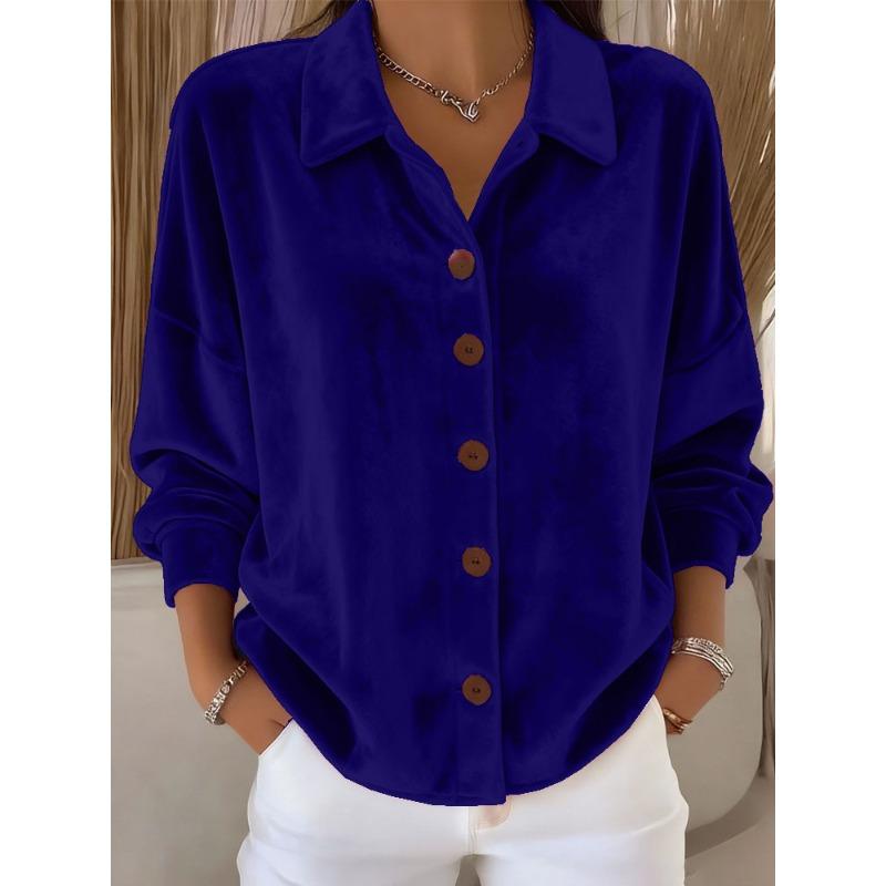 TIFICY Damesmode Casual Lente Herfst Effen Kleur Print Lange Mouw POLO Hals Blouses & Shirts