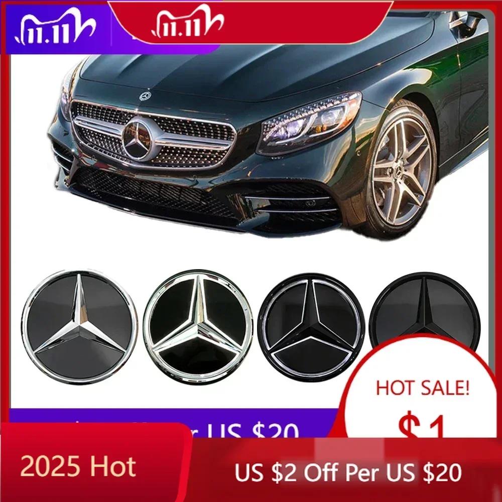 Car Sticker 2025 Hot For Mercedes Benz Chrome Silver And Glossy Black Car Front Grilled Star Emblem Illuminated Logo For Merced