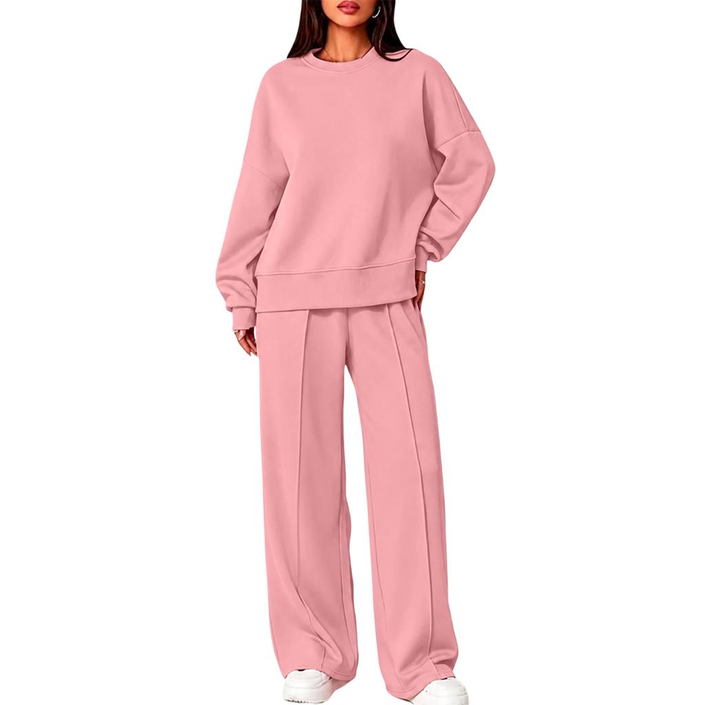 Women's Round Neck Long Sleeve Two Piece Set with Pants for Casual Wear