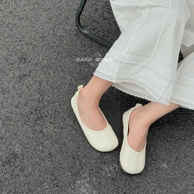 Koreanische bequeme weiche Leder weiche Sohle falsche Zehe Einzelne Schuhe Damen neue runde Zehe ein Pedal Oma Damenschuhe