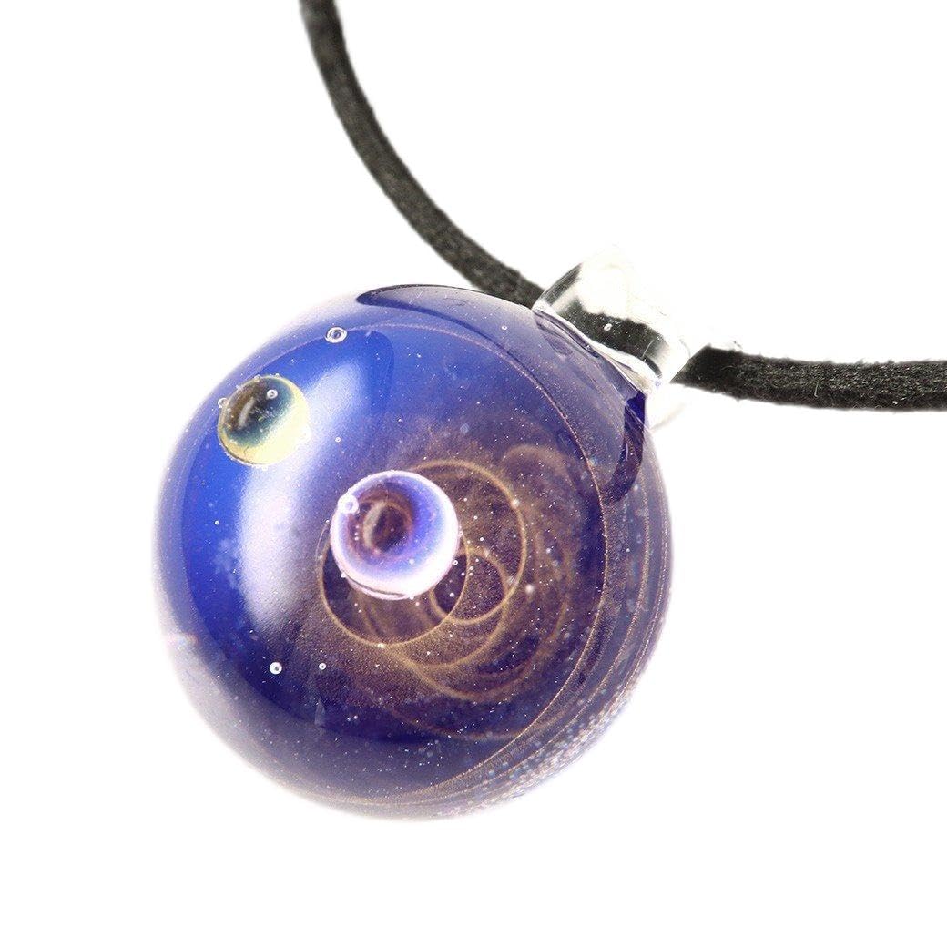 

The universe trapped inside glass glass art pendant Planet Galaxy Fantastic Leather cord necklace [GOLD STONE] Heat-resistant