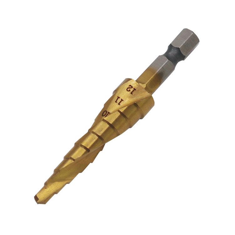 Titanium-Plated Spiral Groove Step Drill Bit Set (4-32mm, 4-20mm, 4-12mm) - Hex Shank Hole Expander