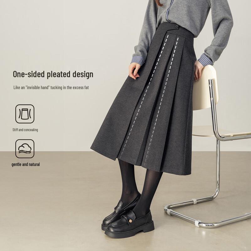 Zimowa spódnica damska Shangdubila z wysokim stanem, plisowana, w kształcie litery A