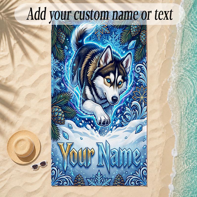 Fox Theme Soft Beach Towel Personalized Custom Name Text Towel Portable for Beach Pool Travel