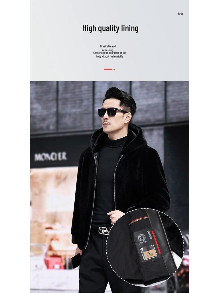 Men's Full Mink Fur Lapel Jacket - Winter Thick Faux Fur Coat