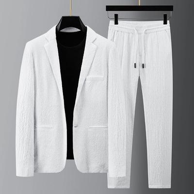 Conjunto de Duas Peças Masculino Conjuntos de Blazer e Calças Masculinas Plissadas Plissado Cordão Solto Lapela Bolsos Fino Negócios Masculino