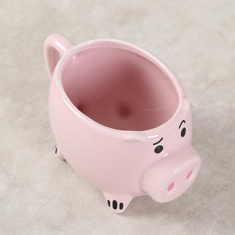 White Porcelain Ceramic Pink Piglet Coffee Cup Mug, Cartoon Animal 3D Relief Piglet Water Cup