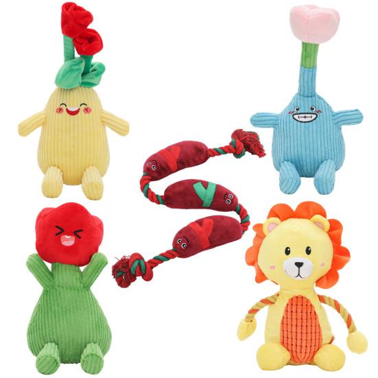Plush Flower Dog Toy Corduroy Chew Toy Interactive Tulip Squeaky Stuffed Puppy Teething Toy for Teeth