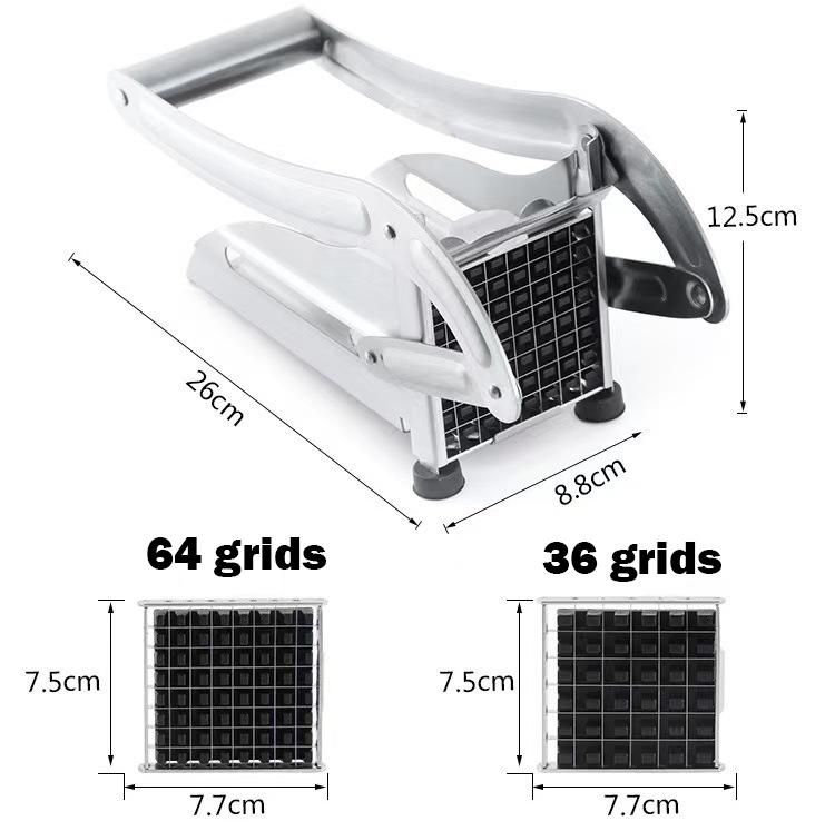 Heavy Duty Stainless Steel French Fry Cutter, Professional Potato Slicer with 2 Blades for Kitchen