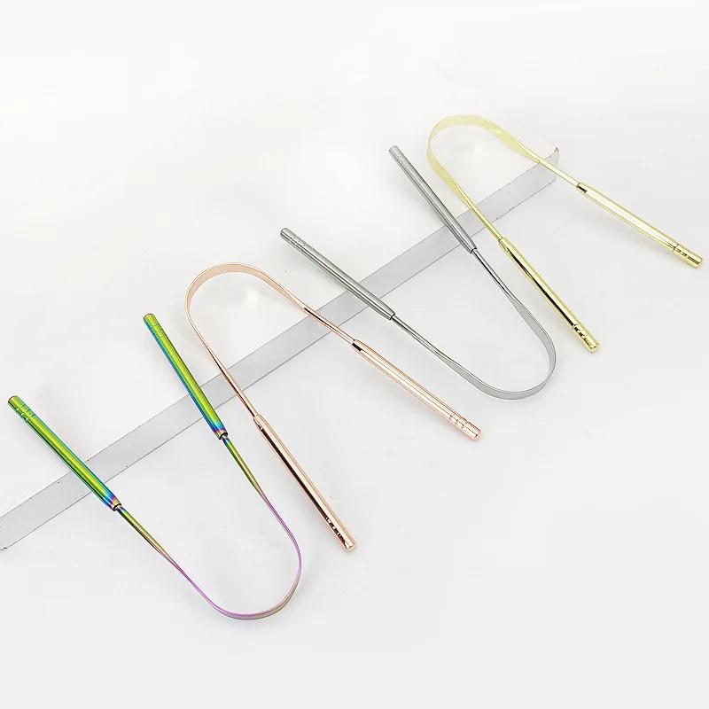 4 Farben Edelstahl Zungenschaber Metall Zunge Frischer Atem Reinigung Beschichtete Zahnbürste Mundhygiene Zungenreiniger Werkzeuge