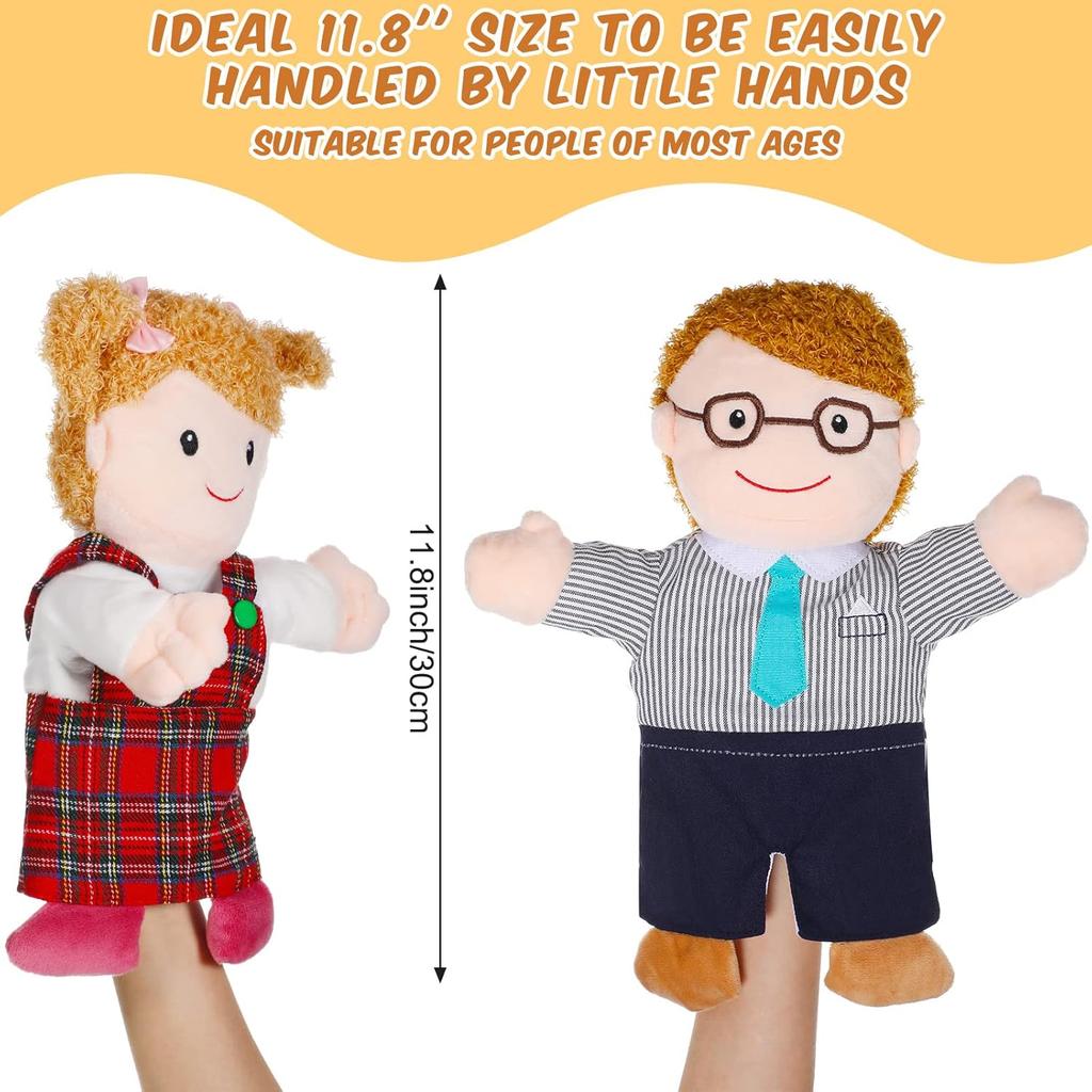 6 Pieces Hand Puppet Set 11.8 Inch Family Members Puppets Soft Plush Hand Puppets Mother, Father, Son, Daughter and Grandparents for Storytelling,