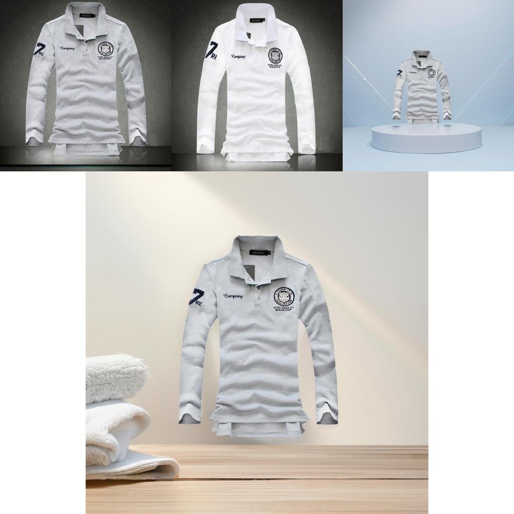 Men's New Fashion Slim Fit Long Sleeve Polo Shirt Casual Cotton Tee