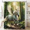 3D Printed Shower Curtain Waterproof Bathroom Decor White Flying Horse Fantasy Forest Print 180Cm X 274Cm Custom Size Available
