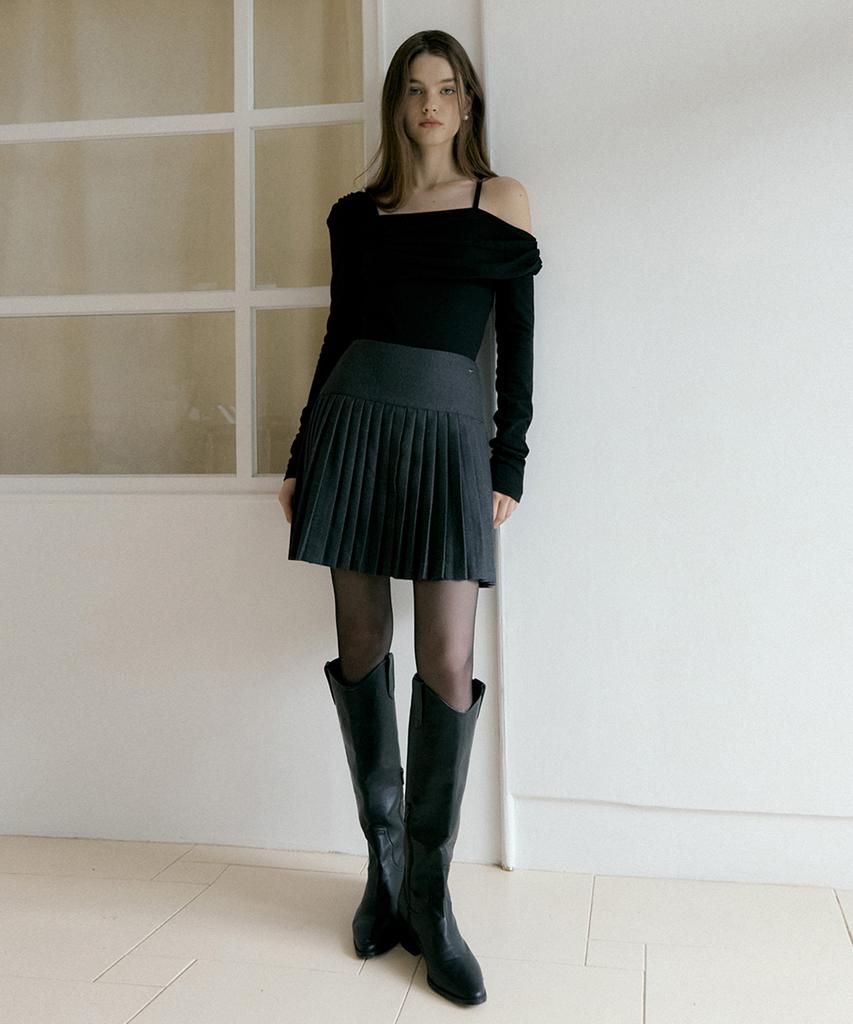 Riorg Rie Ripple Pleats Mini Skirt Charcoal