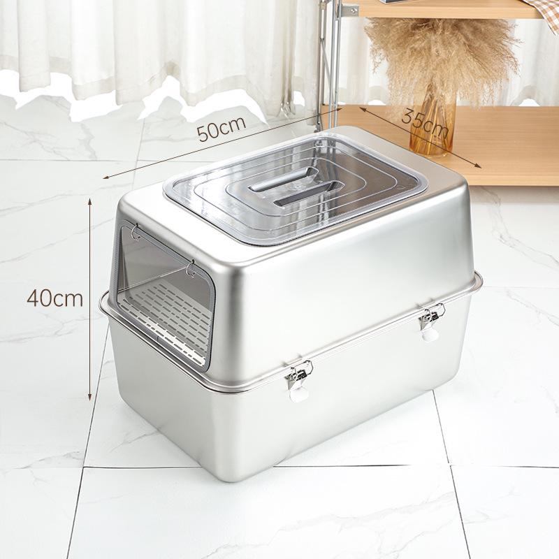 Stainless Steel Extra Large Enclosed Cat Litter Box - Odor & Splash Proof