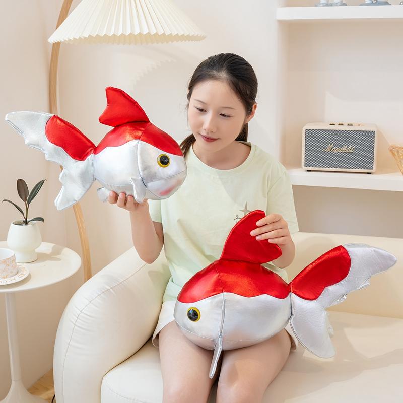 Lucky Koi Goldfish Shaped Plush Toy Soft PU Leather Cartoon Fish Doll Home Decor  Kids Birthday Gift Animal Cushion Throw Pillow