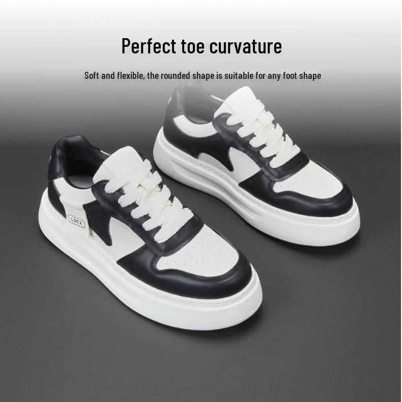 2025 Genuine Leather Casual Height-Increasing Skate Shoes - Soft, Thick Sole Versatile White Commuter Fashion