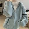 Autumn Winter Solid Knitting Zipper Hoodies Women Loose Casual All-match Cardigan Hooded Top Female Sweatshirt