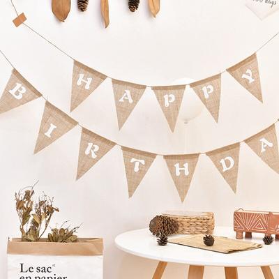 13 Flags Vintage Jute Hessian Burlap Banner Happy Birthday Party Photography Props Celebration Party Decoration Banner