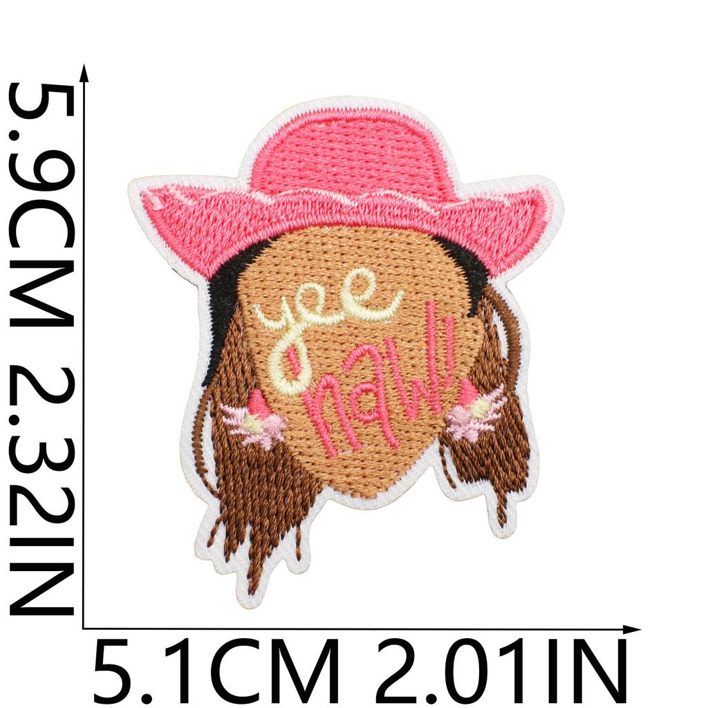 Pink Girl Embroidery Cloth Sticker Western Denim Series Patch Sticker Western Regions Desert Fire Computer Embroidery Label Ironing
