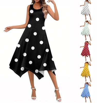 Women's Summer Casual Round Neck Pleated With Pockets Printed Short Sleeve Dresses