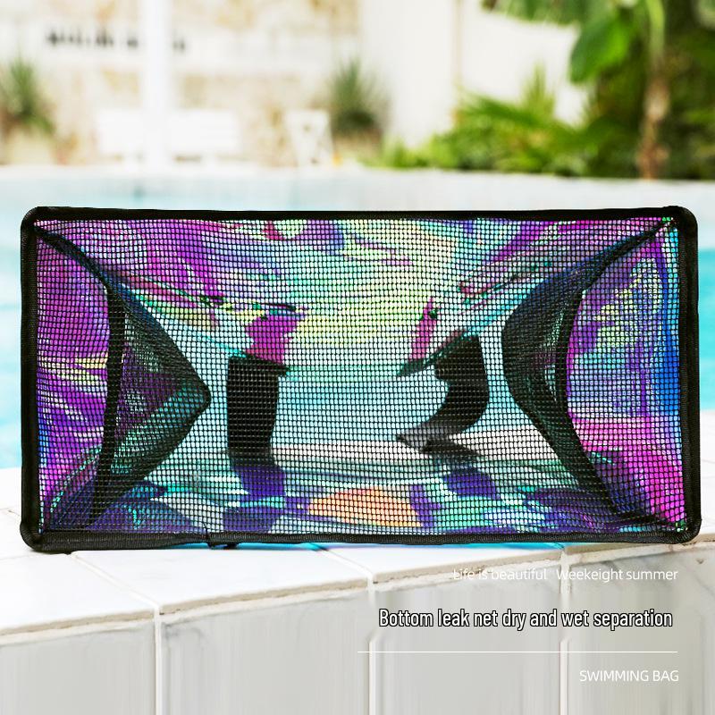 Laser Iridescent PVC Beach Tote - Transparent, Sealed Edge, Multi-Purpose Bag for Shopping, Gifts, and More