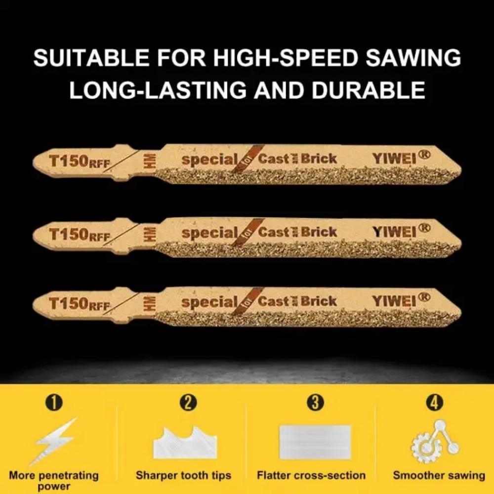 3pcs Diamond Jig Saw Blade 3" T150 Carbide Grain 50 Grit T-Shank Jigsaw Blades Ceramic Tile Cutting Tool Electric Garden Tools