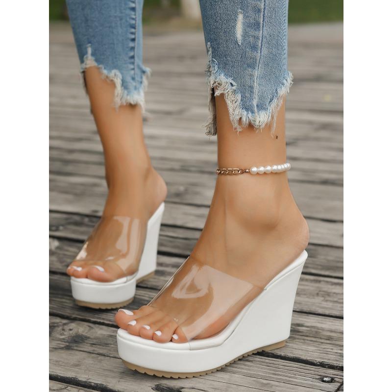 Size 43 Women's Sandals 2025 Summer Fashion Platform Sandals Waterproof Platform Sexy Transparent Heel Women's Slippers