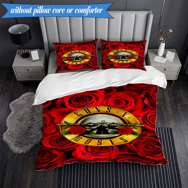 3PCS Guns Roses Fire Logo Bedding Set,Including 1pc Duvet Cover And 2pcs Pillowcases Perfect for Bedroom, Dormitory, Fan Christmas gift