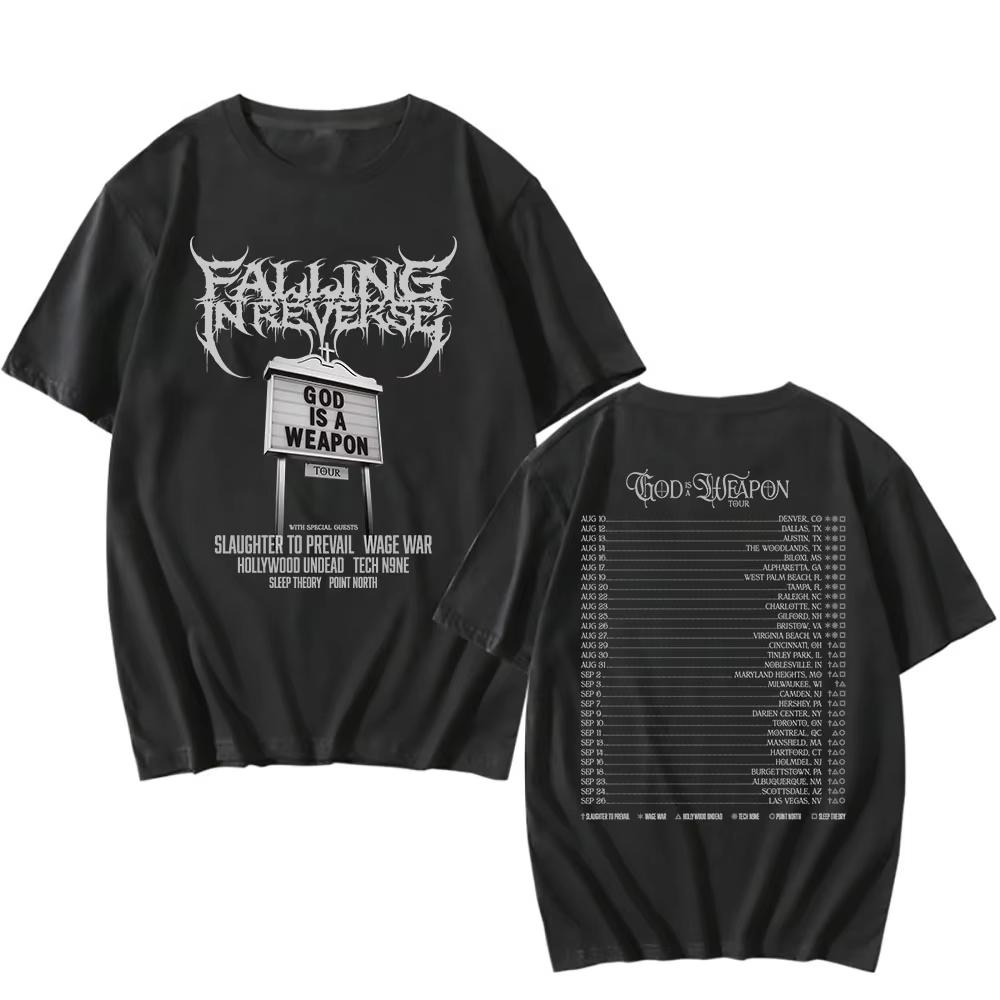 God Is A Weapon Tour 2026 NEW T-shirt Band Falling in Reverse Graphic Tshirts Cotton Short Sleeve Lightweight, Breathable and Comfortable Clothes 4XL