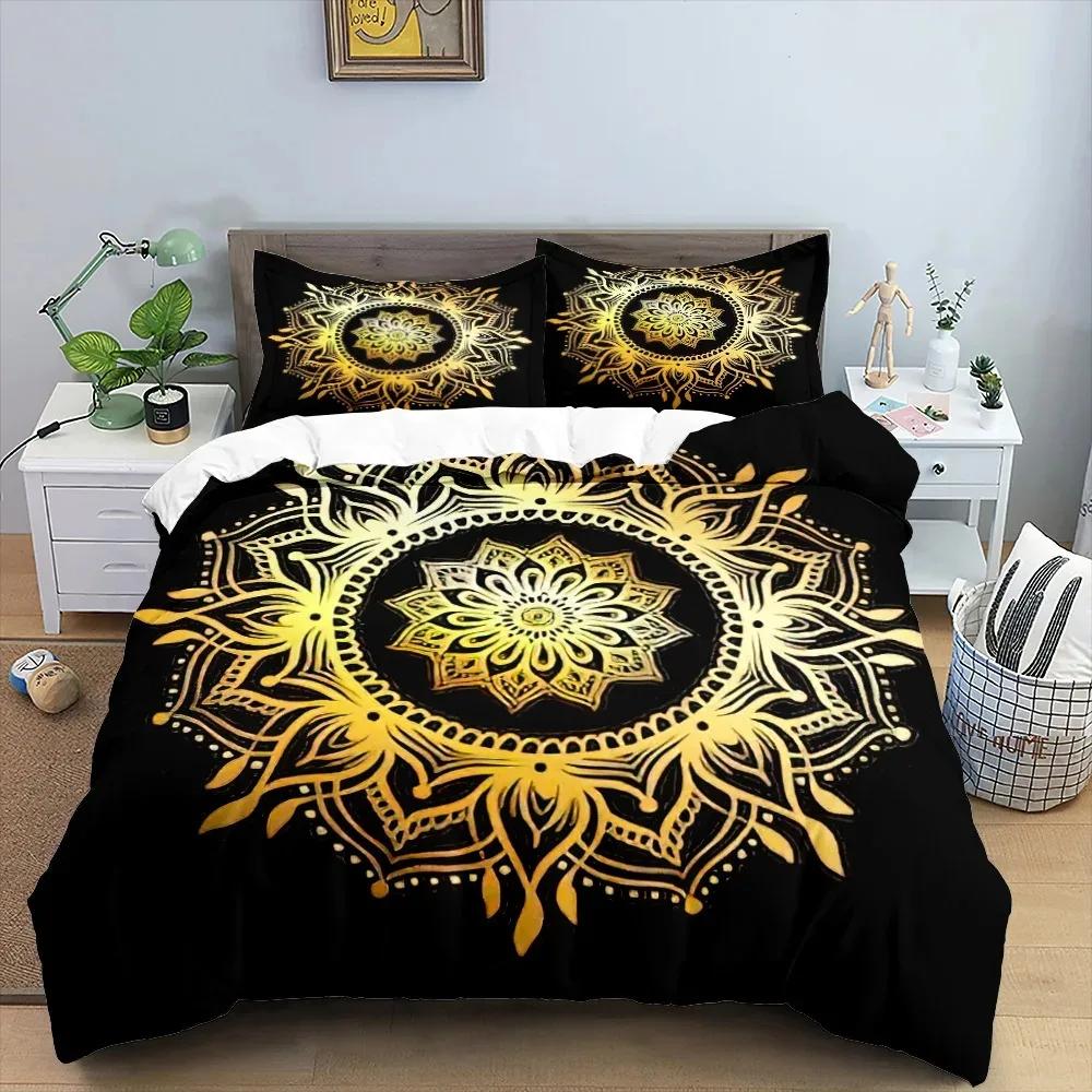 Set cuvertură de pilota Mandala King Queen Twin Full Size Moon Sun Eye Boho Chic Floral Poliester Husă de pilota pentru copii și băieți Set de lenjerie de pat