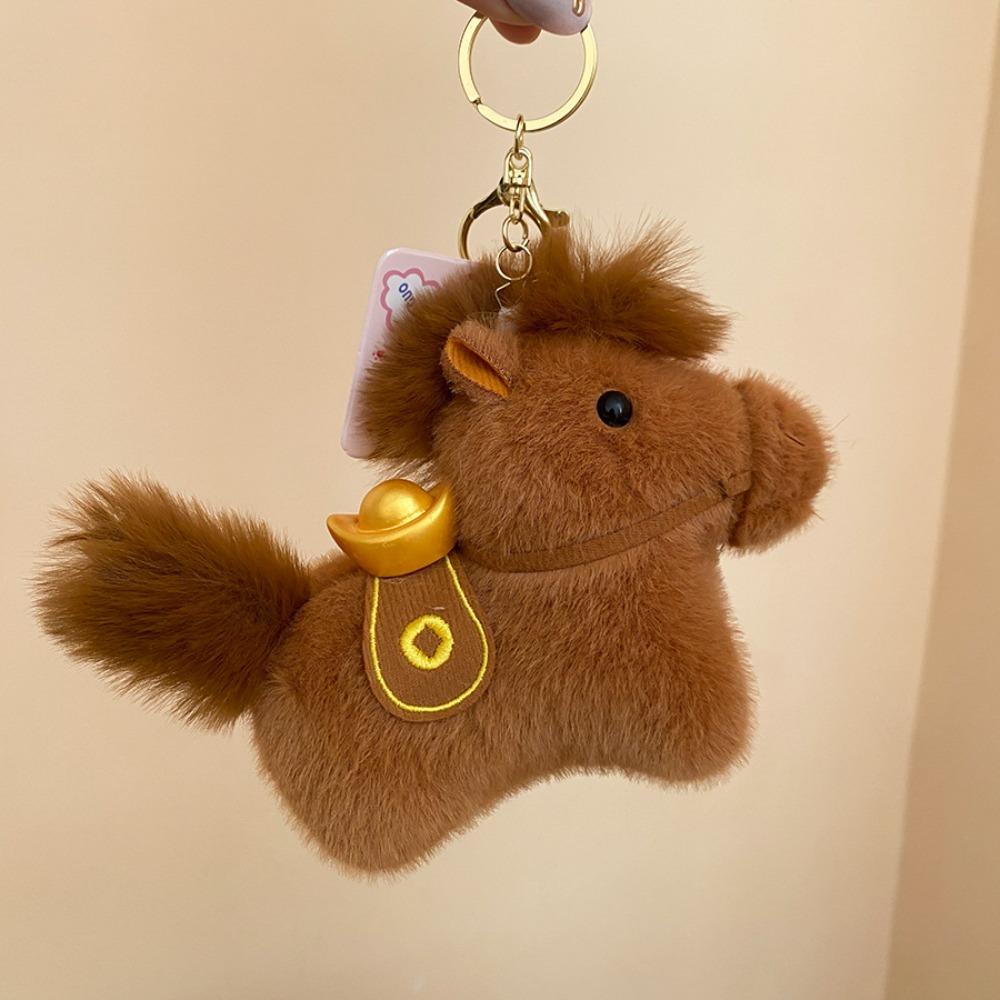 Cute Plush Horse Keychain Creative Chinese New Year Gift Funny Yuanbao Pony Pendant  Birthday Gift