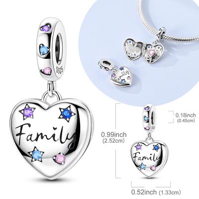 925 Silver Heart Pendant Charm with Colorful Zircon Openable Bead Fit Original Bracelet DIY Jewelry Gift for Women