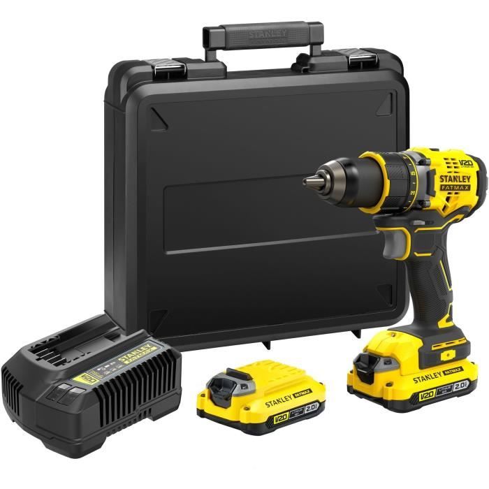 Perceuse visseuse sans fil - 18V - STANLEY FATMAX V20 - SFMCD720D2K-QW - Brushless - 80Nm - 2 batteries 2 Ah + chargeur 2 A