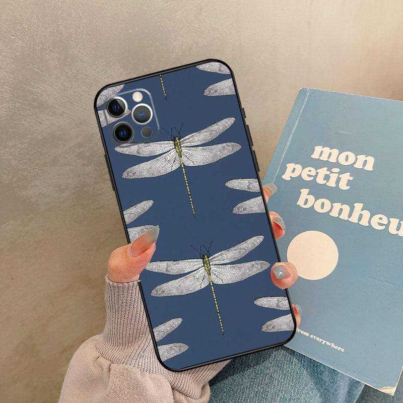 Floral Colorful Dragonfly Case For iPhone 17 Air 14 16 15 11 12 13 Pro Max 12 mini XR 15 16 Plus 16e Back Cover Shell