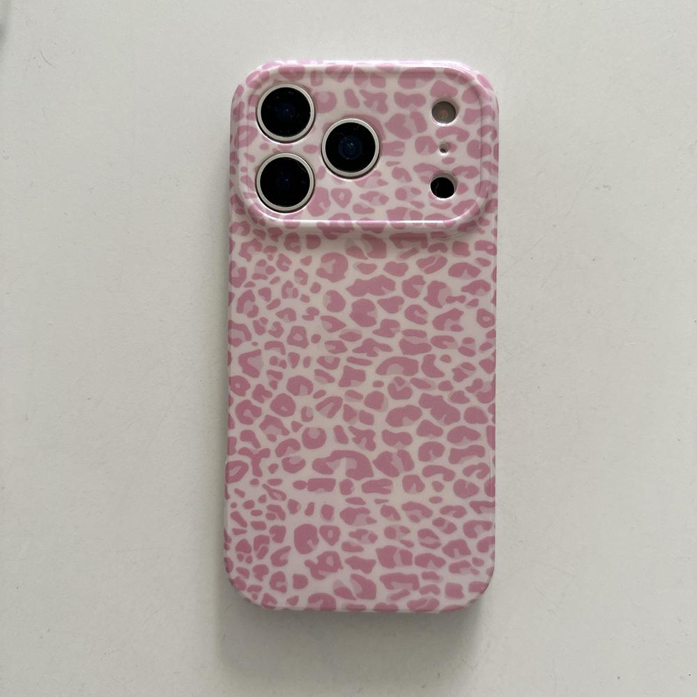 Lovely Pink Leopard Pattern Lens Protection Phone Case for IPhone 14 15 16 Pro Max Shockproof Cover for Iphone 17 Pro Air Case