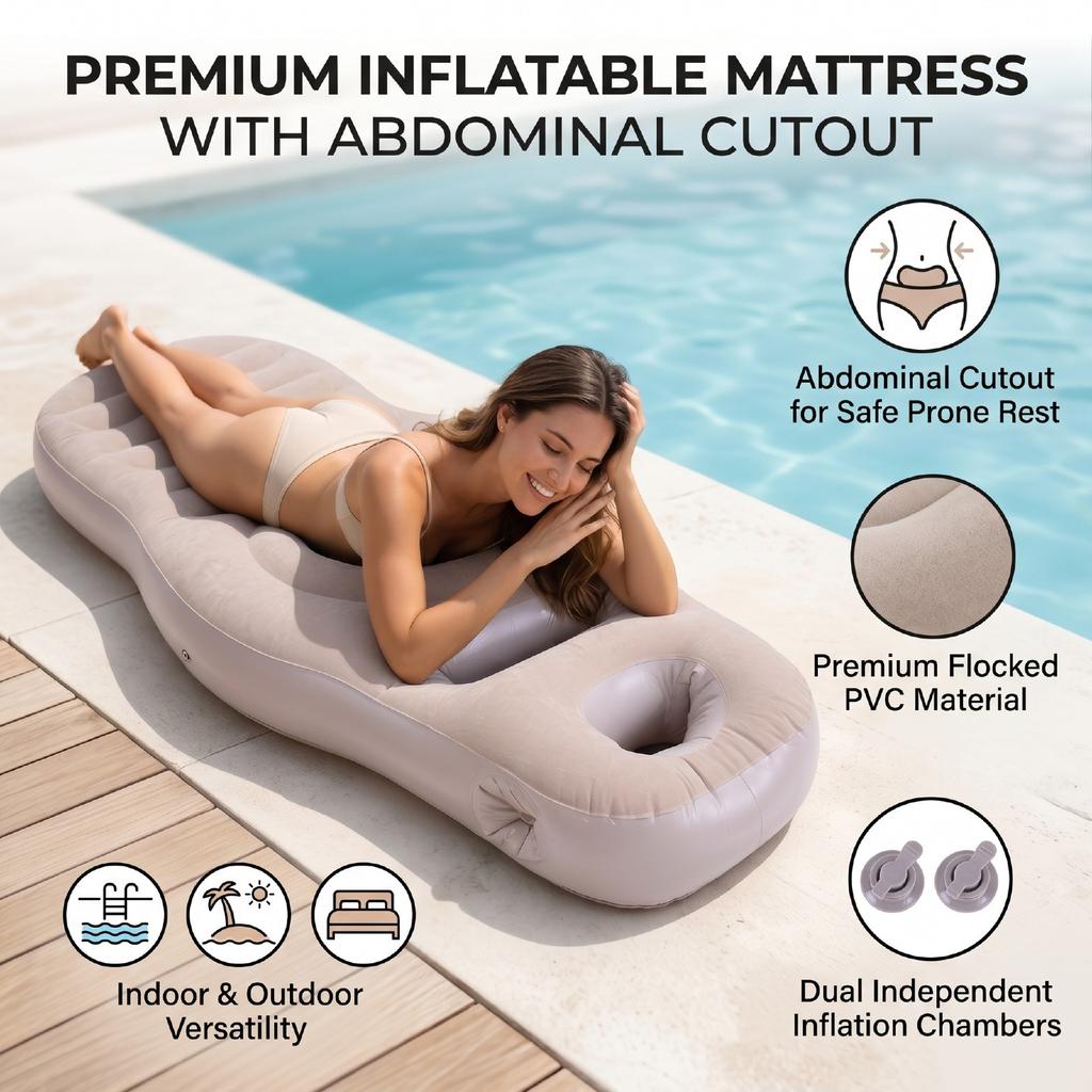 Aufblasbares Kissen mit Bauch-Kopf-Loch Beflocktes PVC Aufblasbare Bauchmatratze für Bauchschläfer