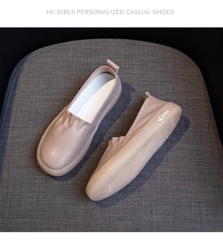 Fujin 2.5cm Genuine Leather Slip on Ladies Summer Elegance Comfy Soft Soled Luxury Ethnic Woman Shallow Moccasin Flats Shoes
