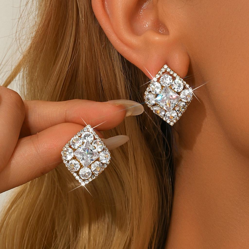 Fashionable Diamond Shaped Design Earrings with a Light Luxury Style and High-end Feel for Women