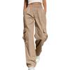 Women's Casual -Color Workwear Pants With Multiple Pockets And Wide Legs