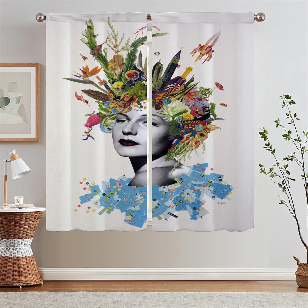 

Современное украшение дома, портрет женщины, короткие шторы на окна для дверей, шторы для детской комнаты для гостиной, 2 элегантных предмета W50xH70cmx2pcs-CL