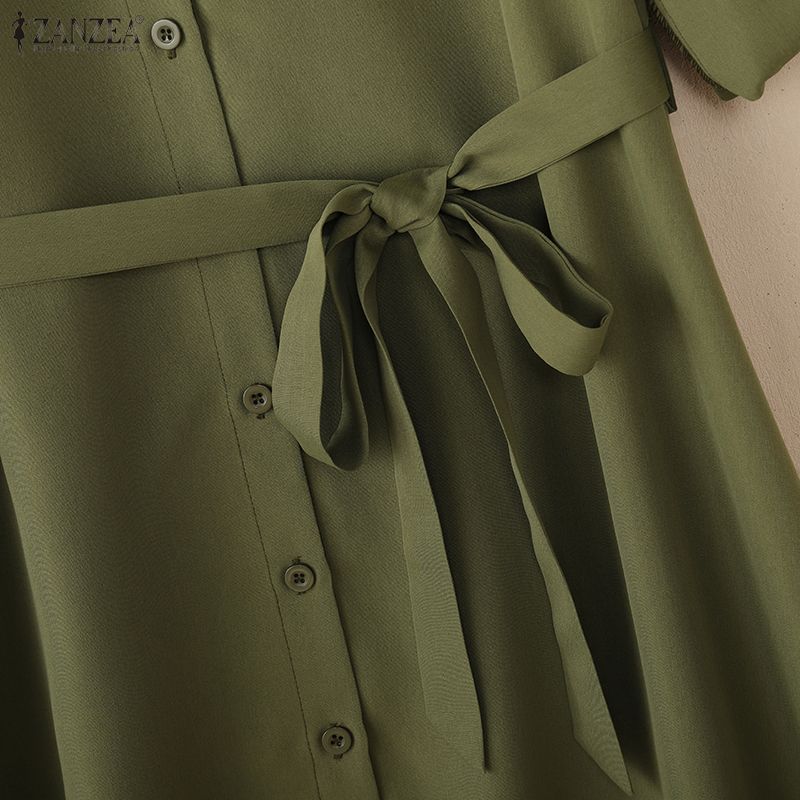 ZANZEA Damska luźna sukienka z długim rękawem i kołnierzykiem typu „sweet down”