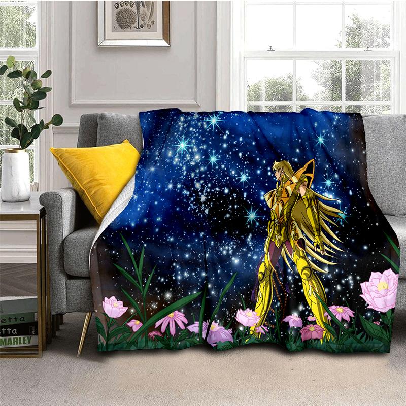 Cartoon Anime Saint-Seiya Glod Throws Blanket Kids Super Soft Blankt for Sofa Travel Couch Picnic Flannel Blanket Birthday Gift