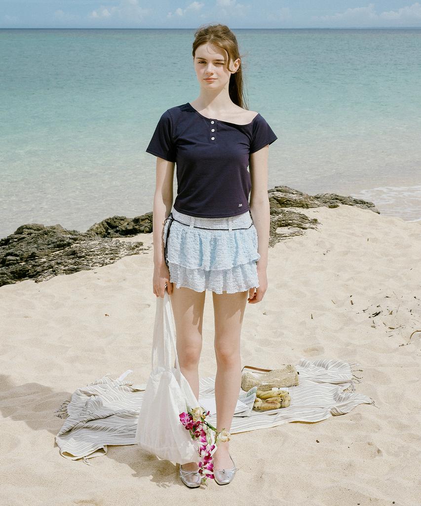 Letter From Moon Summer Wrinkle Tiered Mini Skirt (Sky Blue)