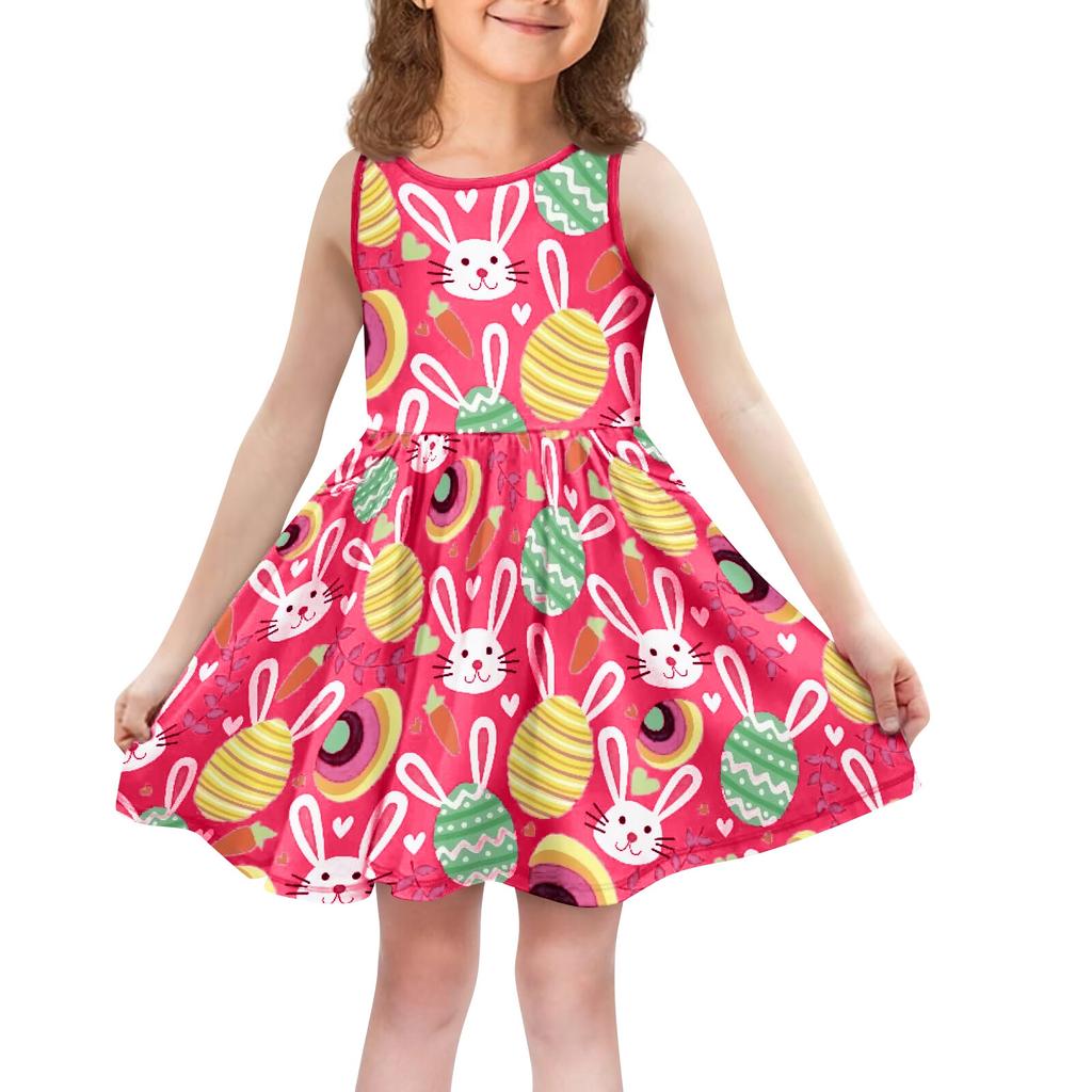 Children's Fashionable Comfortable Casual Sleeveless Easter Print Dress
