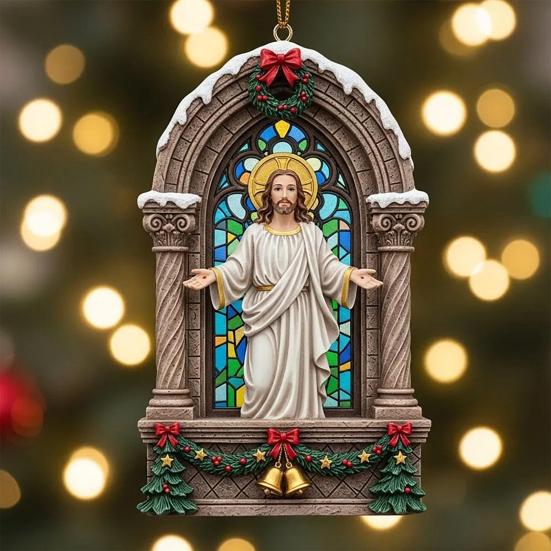 Christmas Jesus Ornaments Religious Acrylic Xmas Tree Hanging Ornaments Christian Keepsake Gift for Home Garden Wall Decor