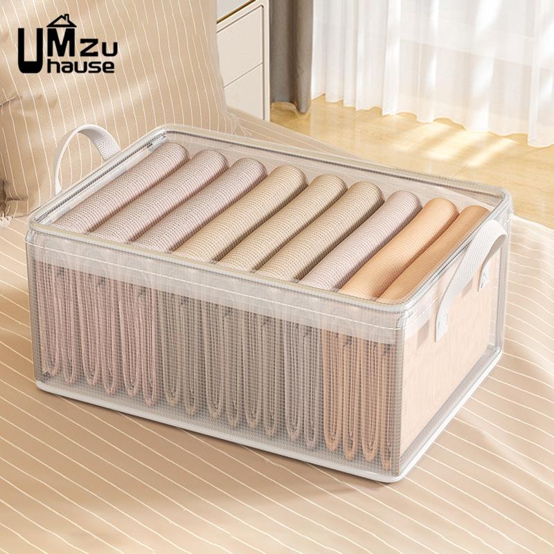 Grand panier de rangement avec cadre en métal, boîte pliable pour vêtements transparents, empilable pour jouets Clair
