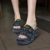 Muffin slippers women wear new trendy shoes in spring and summer fashion platform sandals one-word drag denim letter cool slippers