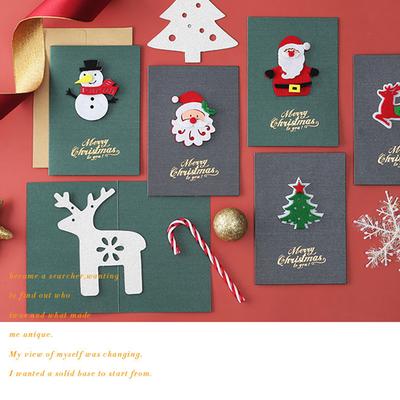 8PCS Christmas Greeting Card Set Pearlescent Paper 3D Felt Invitations Santa Snowman Elk Christmas Tree Mixed Style Souvenir ZYF